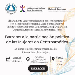 Inscripción para el foro virtual «Barreras a la participación política de las Mujeres en Centroamérica»